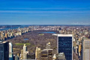 Vista panoramica di Central Park e skyline di New York in una giornata serena