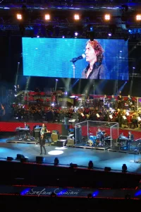 Luciano Ligabue - Artista in concerto Luciano Ligabue - Concerto dal vivo con un artista sul palco e un grande schermo sullo sfondo