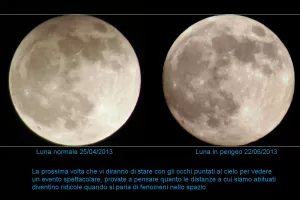 Confronto tra luna normale e luna in perigeo, 25 aprile e 22 giugno 2013
